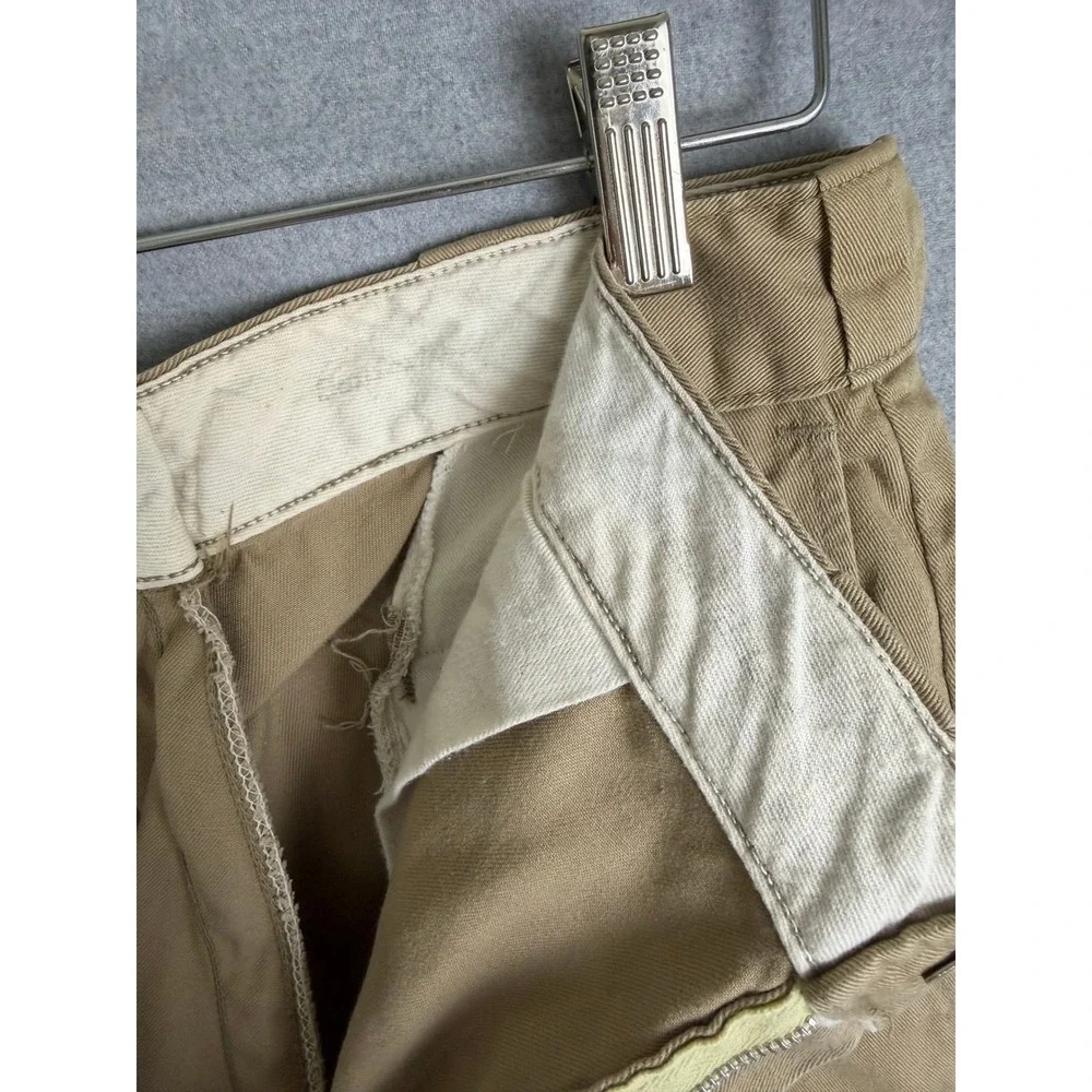 Vintage Khaki Chino Trousers Sanforized Talon Zip Cuffed Workwear Pants‎ 31x26.5